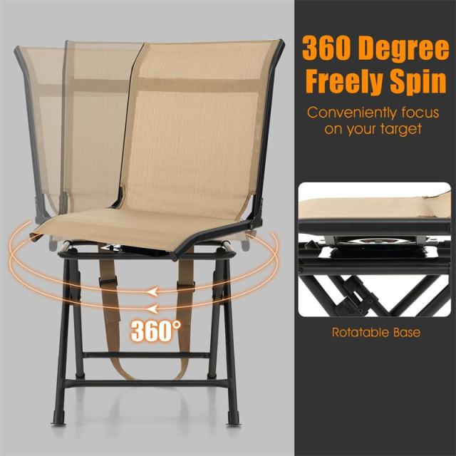 360° Swivel Hunting Blind Chair Folding Hunting Chair with Mesh Backrest & Carry Strap, Portable Silent Deer Ground Blind Chair for Fishing Camp
