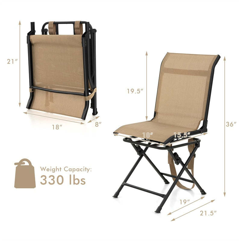 360° Swivel Hunting Blind Chair Folding Hunting Chair with Mesh Backrest & Carry Strap, Portable Silent Deer Ground Blind Chair for Fishing Camp