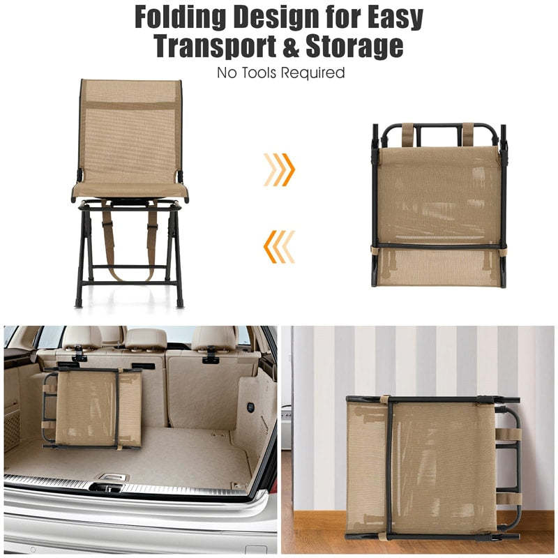 360° Swivel Hunting Blind Chair Folding Hunting Chair with Mesh Backrest & Carry Strap, Portable Silent Deer Ground Blind Chair for Fishing Camp