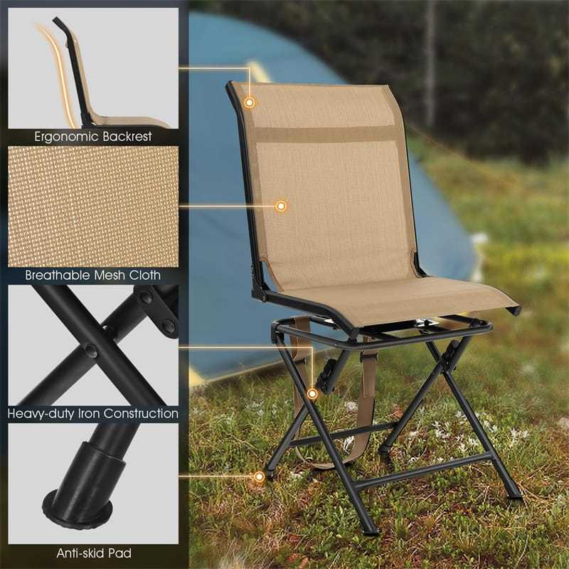360° Swivel Hunting Blind Chair Folding Hunting Chair with Mesh Backrest & Carry Strap, Portable Silent Deer Ground Blind Chair for Fishing Camp