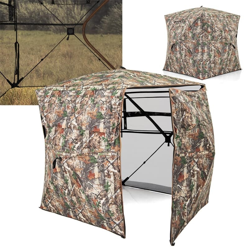 360° One-Way See-Through Hunting Blind with Full-Open Door & Portable Carrying Bag, Pop Up Ground Blind 2-3 People Hunting Tent for Deer Turkey