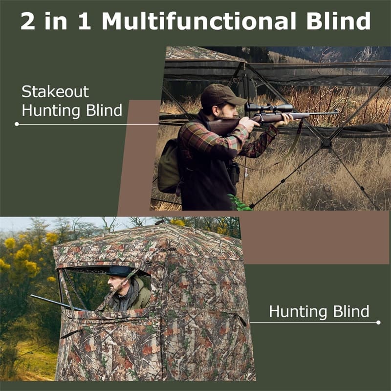 360° One-Way See-Through Hunting Blind with Full-Open Door & Portable Carrying Bag, Pop Up Ground Blind 2-3 People Hunting Tent for Deer Turkey