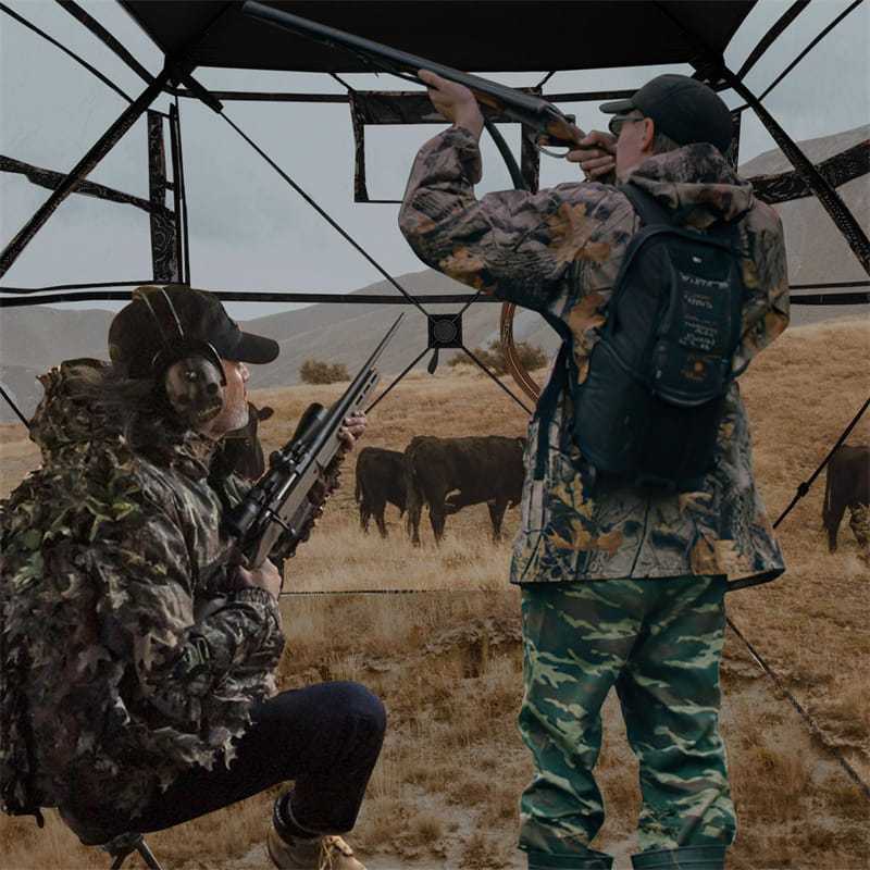 360° One-Way See-Through Hunting Blind with Full-Open Door & Portable Carrying Bag, Pop Up Ground Blind 2-3 People Hunting Tent for Deer Turkey