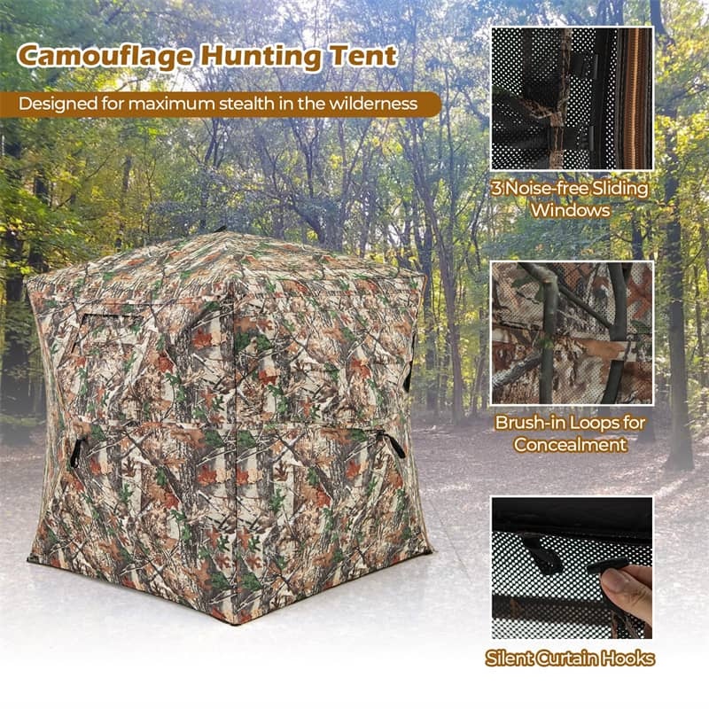 360° One-Way See-Through Hunting Blind with Full-Open Door & Portable Carrying Bag, Pop Up Ground Blind 2-3 People Hunting Tent for Deer Turkey