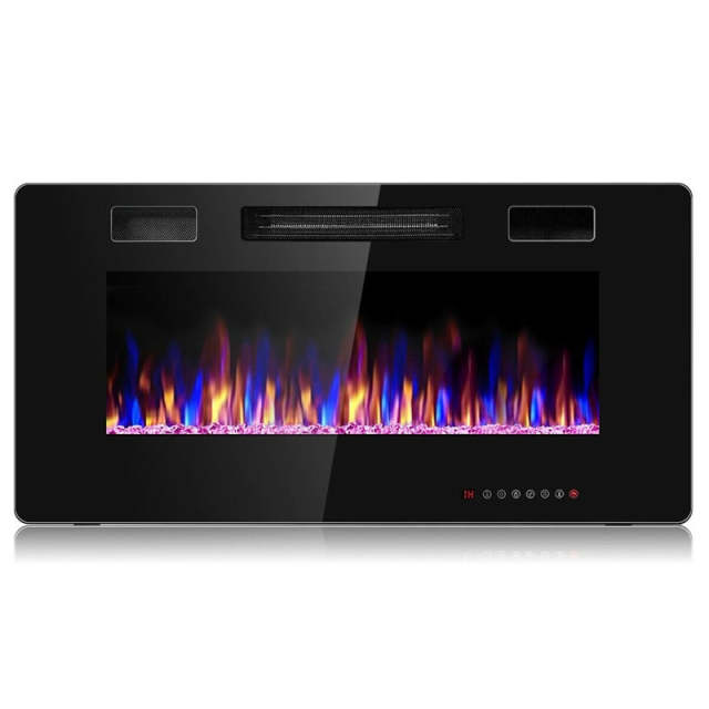 36" Recessed Electric Fireplace, Ultra-Thin Wall-Mounted Heater Insert with Adjustable Flame Color, Remote Control, Touch Screen, 8H Timer, 750W/1500W