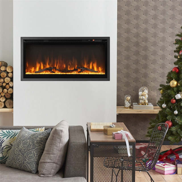 36" Linear Electric Fireplace Wall Mounted Freestanding Recessed Fireplace 1500W Slim Fireplace Heater with Remote Control