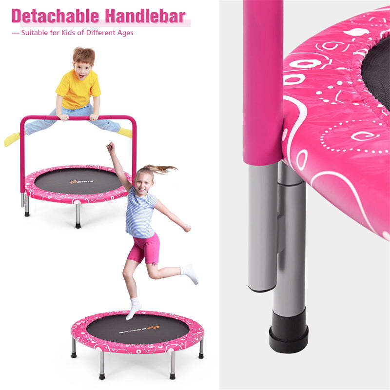 36” Mini Kids Trampoline Foldable Rebounder Trampoline Outdoor Indoor Toddler Fitness Trampoline with Full Covered Handrail & Safety Pad