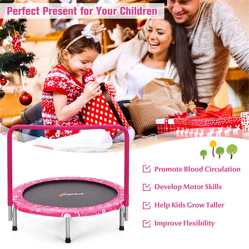 36” Mini Kids Trampoline Foldable Rebounder Trampoline Outdoor Indoor Toddler Fitness Trampoline with Full Covered Handrail & Safety Pad
