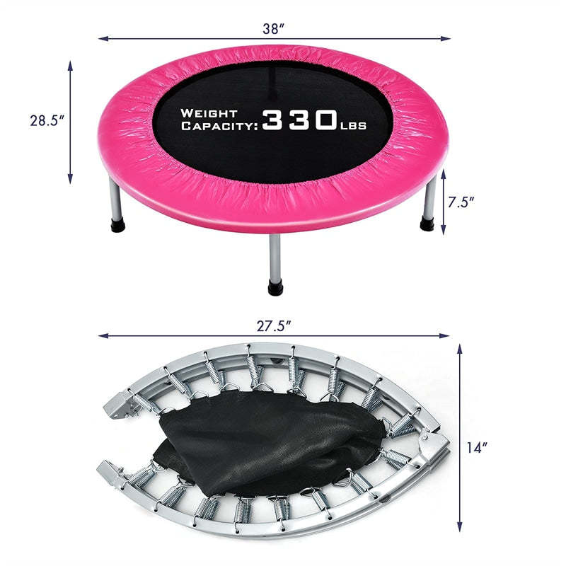 38" Mini Folding Trampoline, Foldable Fitness Rebounder for Adults & Kids, Indoor/Outdoor Exercise, Max Load 330lbs, Portable Workout Trampoline