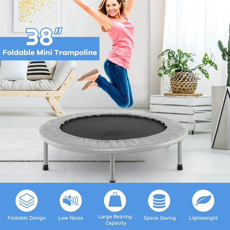 38" Mini Folding Trampoline, Foldable Fitness Rebounder for Adults & Kids, Indoor/Outdoor Exercise, Max Load 330lbs, Portable Workout Trampoline