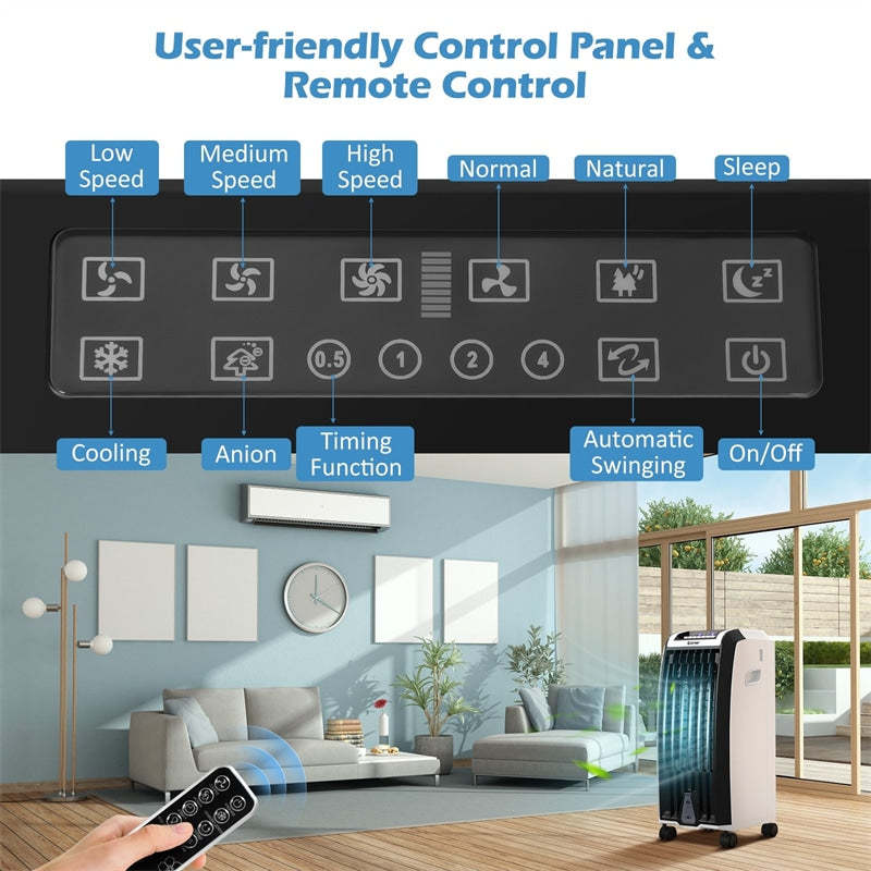 4-in-1 Evaporative Air Cooler, Portable Air Cooler with Fan, Humidifier, Remote Control, 6.5L Tank & Ice Packs, Quiet for Home, Office, Dorms