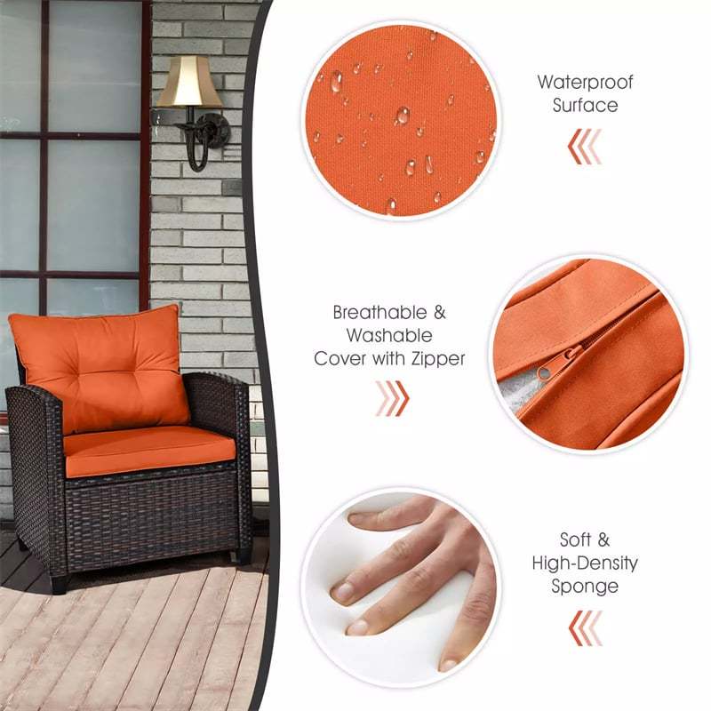 3PCS Rattan Patio Furniture Set with Washable Cushions & Tempered Glass Coffee Table, Outdoor Wicker Conversation Set for Garden, Balcony