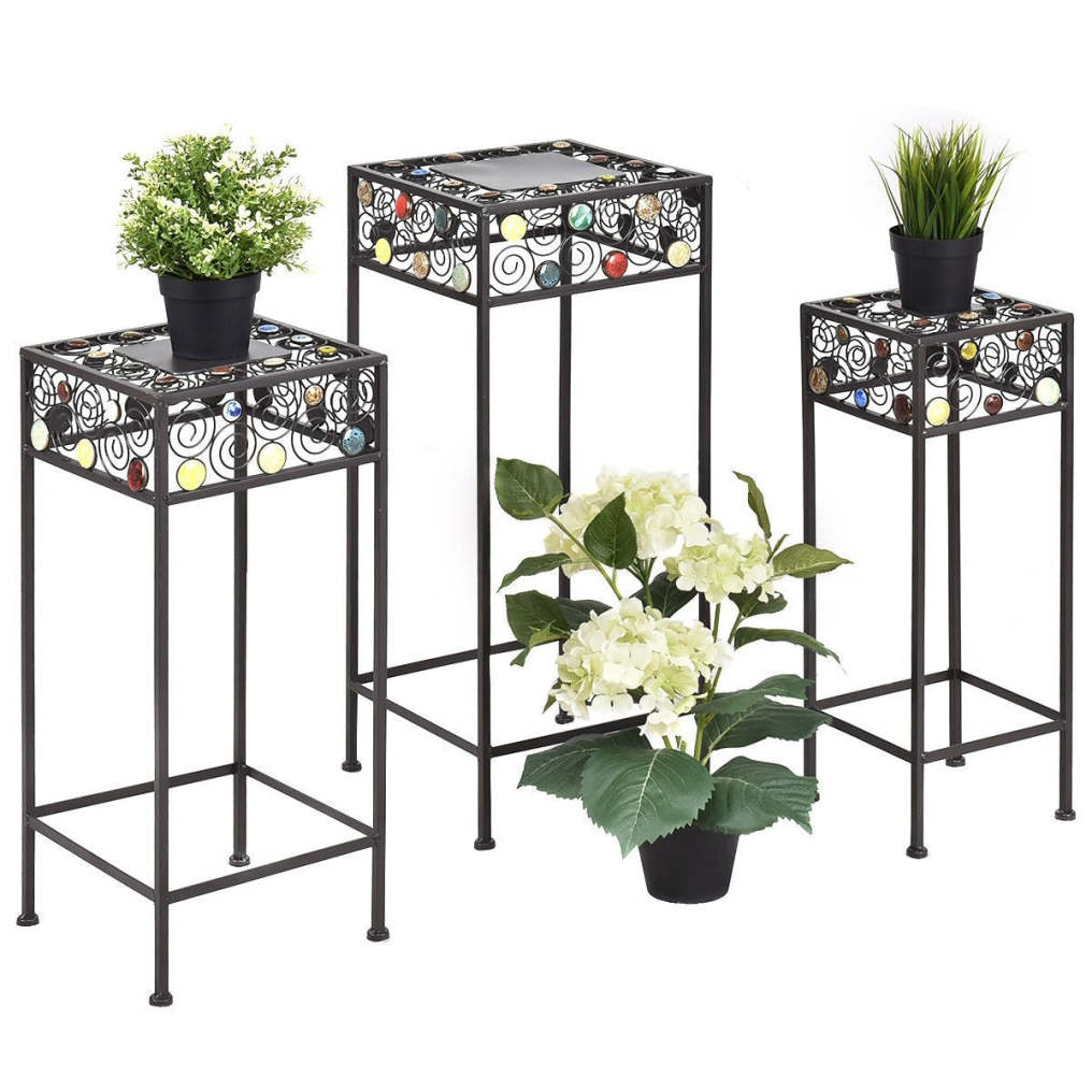 3 Pcs Square Metal Plant Stand Ceramic Beads Flower Display Rack