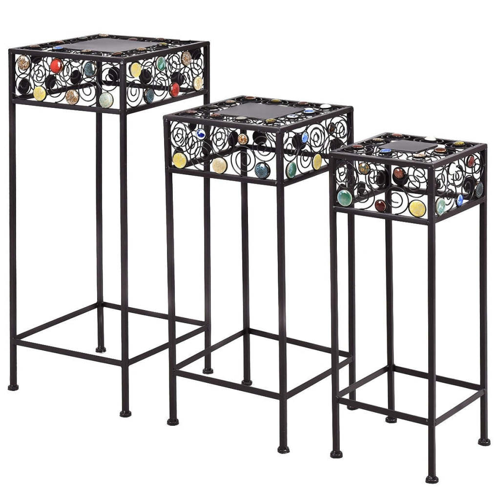 3 Pcs Square Metal Plant Stand Ceramic Beads Flower Display Rack