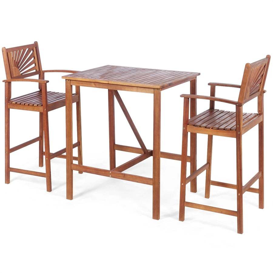 3-Piece Acacia Wood Bar Set, Outdoor Bar Height Bistro Set with 2 Stools, Space-Saving Patio Dining Set for Backyard, Balcony & Sunroom