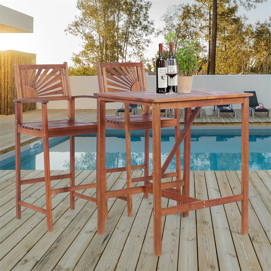 3-Piece Acacia Wood Bar Set, Outdoor Bar Height Bistro Set with 2 Stools, Space-Saving Patio Dining Set for Backyard, Balcony & Sunroom