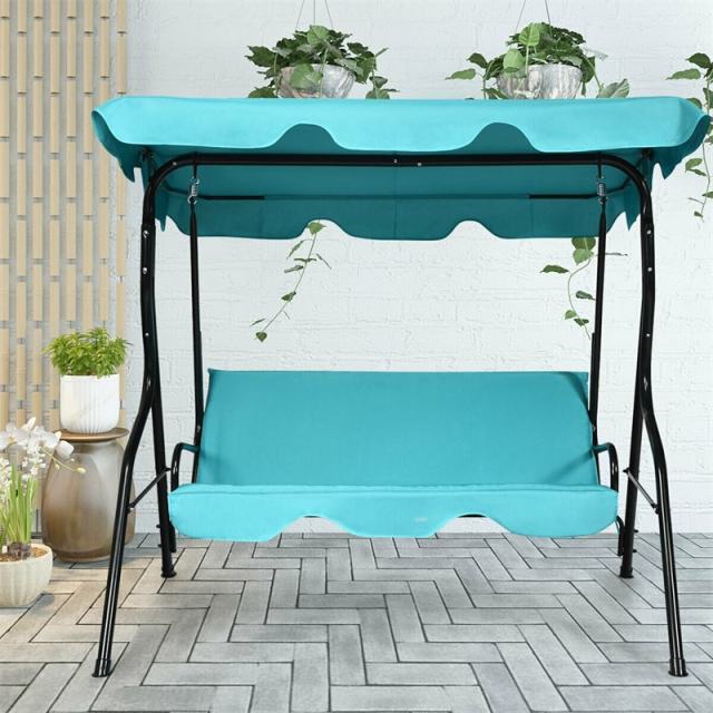 3-Seat Patio Swing with Adjustable Canopy & Removable Cushion, Powder-Coated Steel Frame Outdoor Porch Swing for Backyard, Garden, Balcony