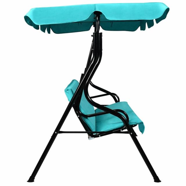 3-Seat Patio Swing with Adjustable Canopy & Removable Cushion, Powder-Coated Steel Frame Outdoor Porch Swing for Backyard, Garden, Balcony