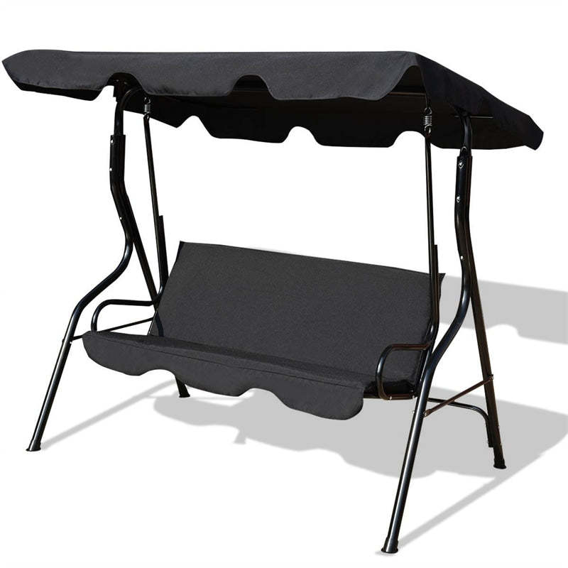 3-Seat Patio Swing with Adjustable Canopy & Removable Cushion, Powder-Coated Steel Frame Outdoor Porch Swing for Backyard, Garden, Balcony