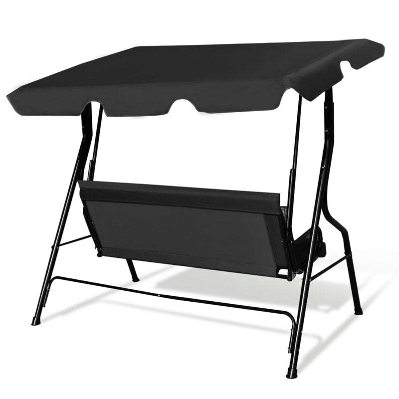 3-Seat Patio Swing with Adjustable Canopy & Removable Cushion, Powder-Coated Steel Frame Outdoor Porch Swing for Backyard, Garden, Balcony