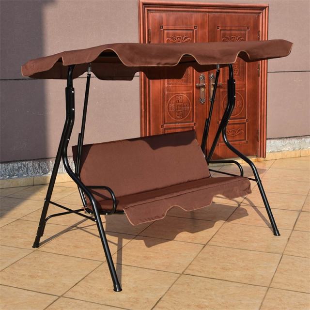 3-Seat Patio Swing with Adjustable Canopy & Removable Cushion, Powder-Coated Steel Frame Outdoor Porch Swing for Backyard, Garden, Balcony