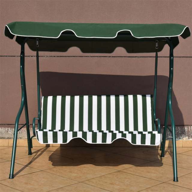 3-Seat Patio Swing with Adjustable Canopy & Removable Cushion, Powder-Coated Steel Frame Outdoor Porch Swing for Backyard, Garden, Balcony
