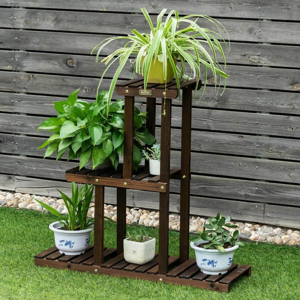 3 Tier Indoor Outdoor Wooden Plant Stand Vertical Display Shelf