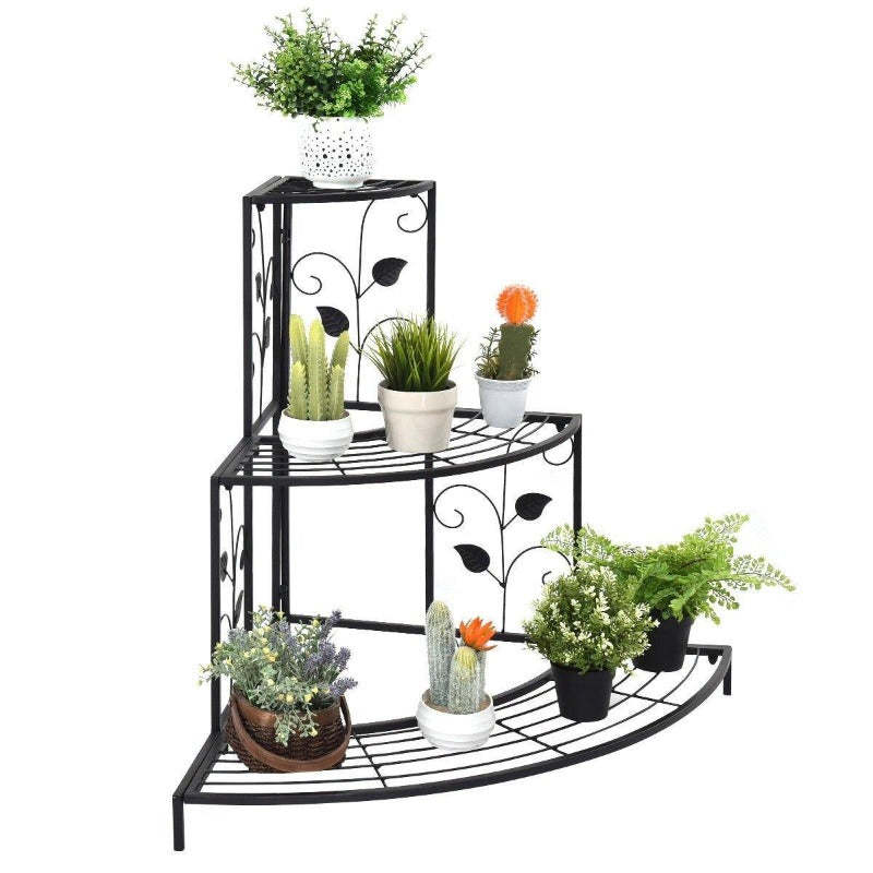 3 Tier Metal Corner Plant Stand Stair-Step Style Flower Pot Display Stand Ladder Plant Rack for Indoor Outdoor Use