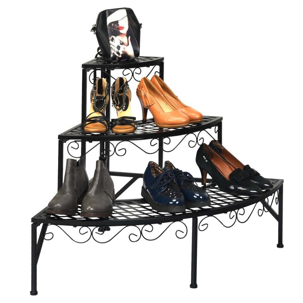 3 Tier Outdoor Metal Corner Plant Stand Step Ladders Display Rack