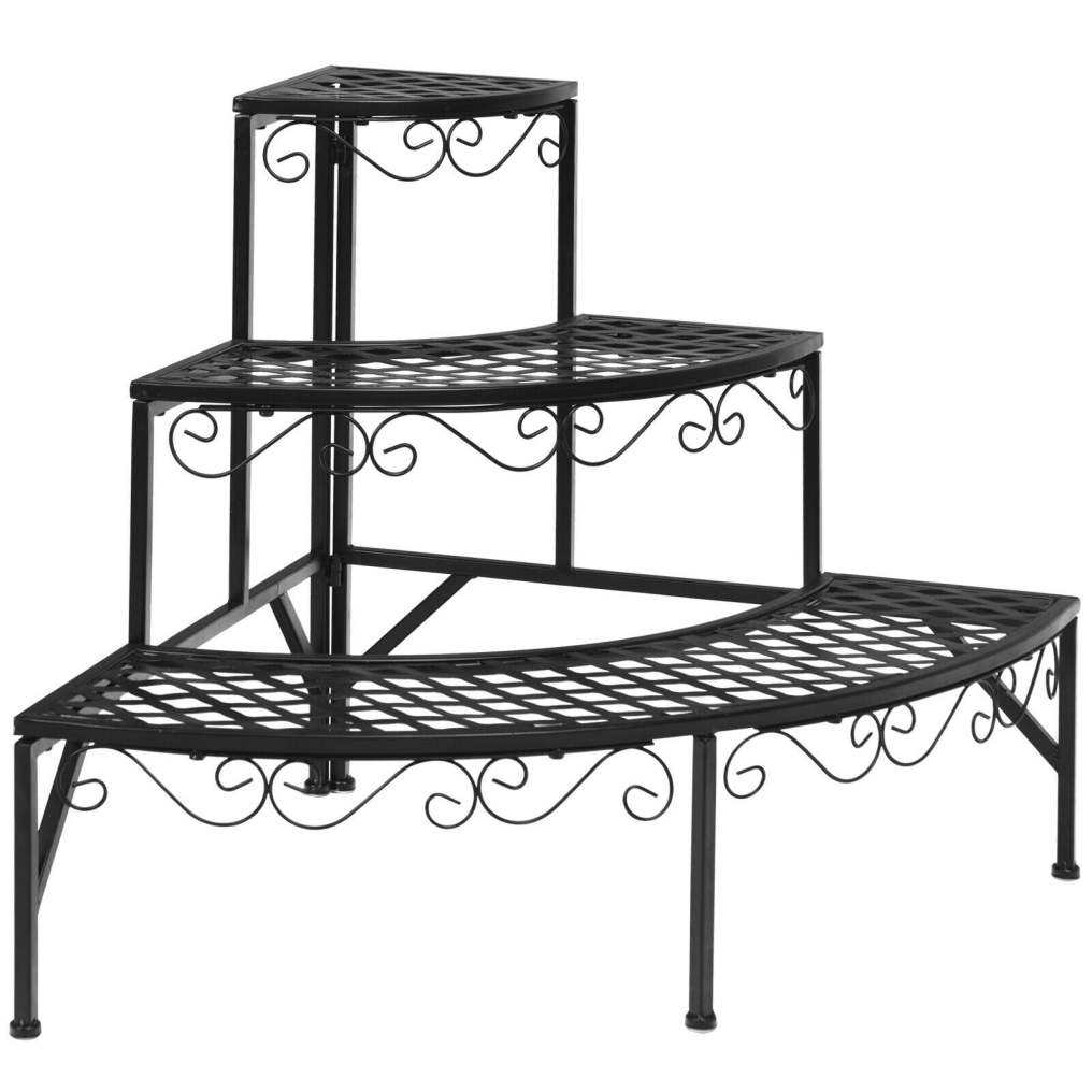 3 Tier Outdoor Metal Corner Plant Stand Step Ladders Display Rack