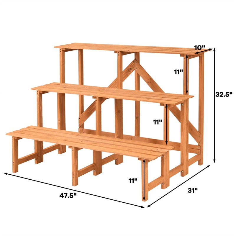 3 Tier Wide Wood Step Ladder Plant Stand Flower Pot Holder