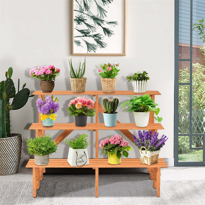 3 Tier Wide Wood Step Ladder Plant Stand Flower Pot Holder