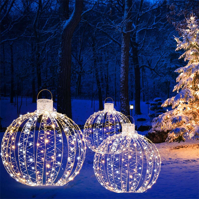 3 Pack Christmas LED Light Balls Lighted Sphere Balls with 180 Warm White & 180 White LED Lights