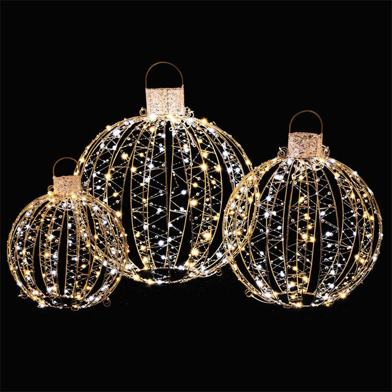 3 Pack Christmas LED Light Balls Lighted Sphere Balls with 180 Warm White & 180 White LED Lights