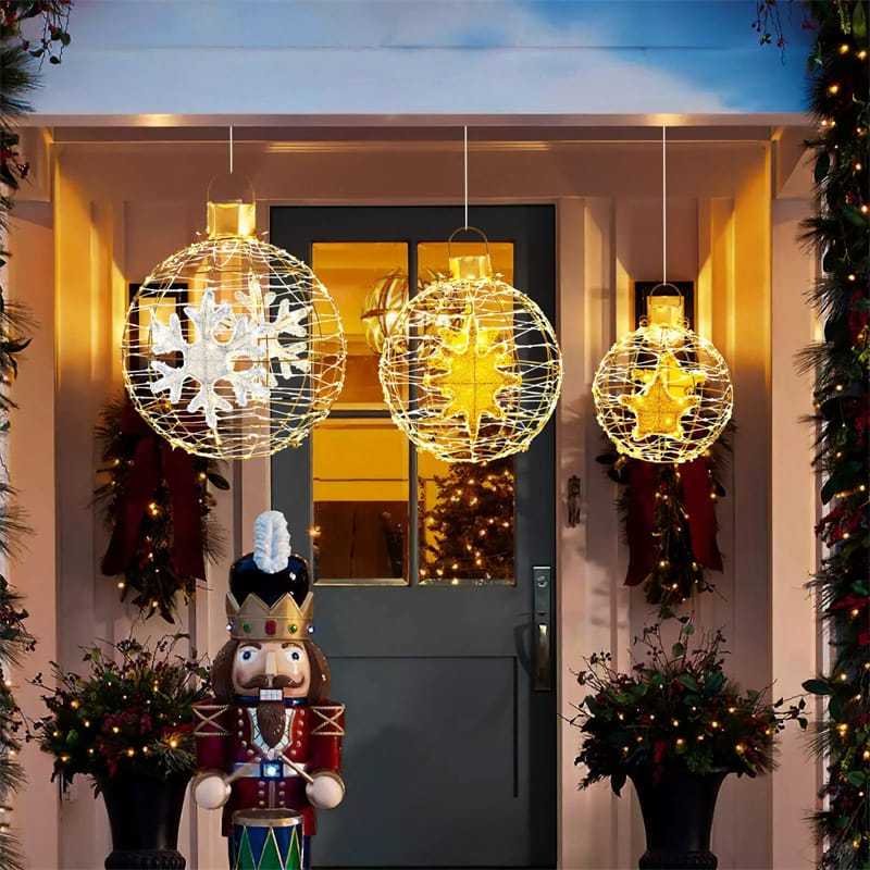 3-Pack Christmas LED Lighted Sphere Balls, Pre-Lit Lantern Balls with 732 Lights, Zip Ties & Ground Stakes, Tree Globe Lights for Indoor Outdoor Decor