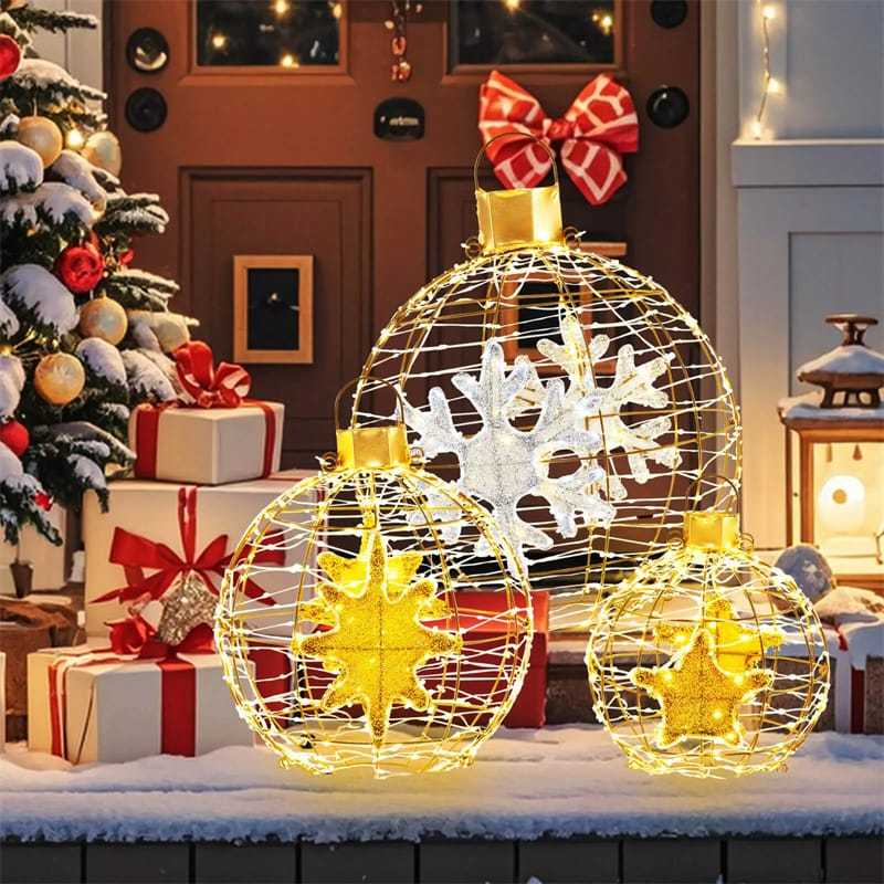 3-Pack Christmas LED Lighted Sphere Balls, Pre-Lit Lantern Balls with 732 Lights, Zip Ties & Ground Stakes, Tree Globe Lights for Indoor Outdoor Decor
