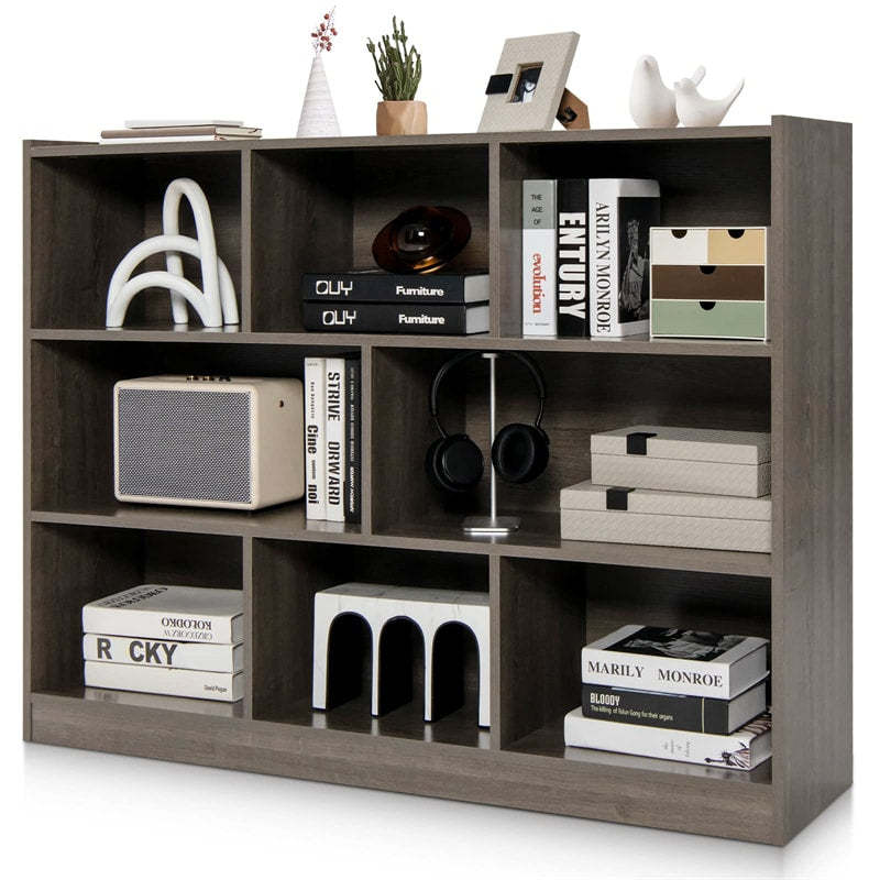 Wood 8-Cube Open Bookcase 3-Tier Storage Bookshelf Modern Multipurpose Display Organizer Cabinet for Kids Playroom, Living Room, Study