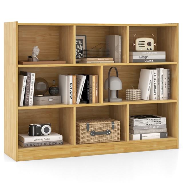 Wood 8-Cube Open Bookcase 3-Tier Storage Bookshelf Modern Multipurpose Display Organizer Cabinet for Kids Playroom, Living Room, Study