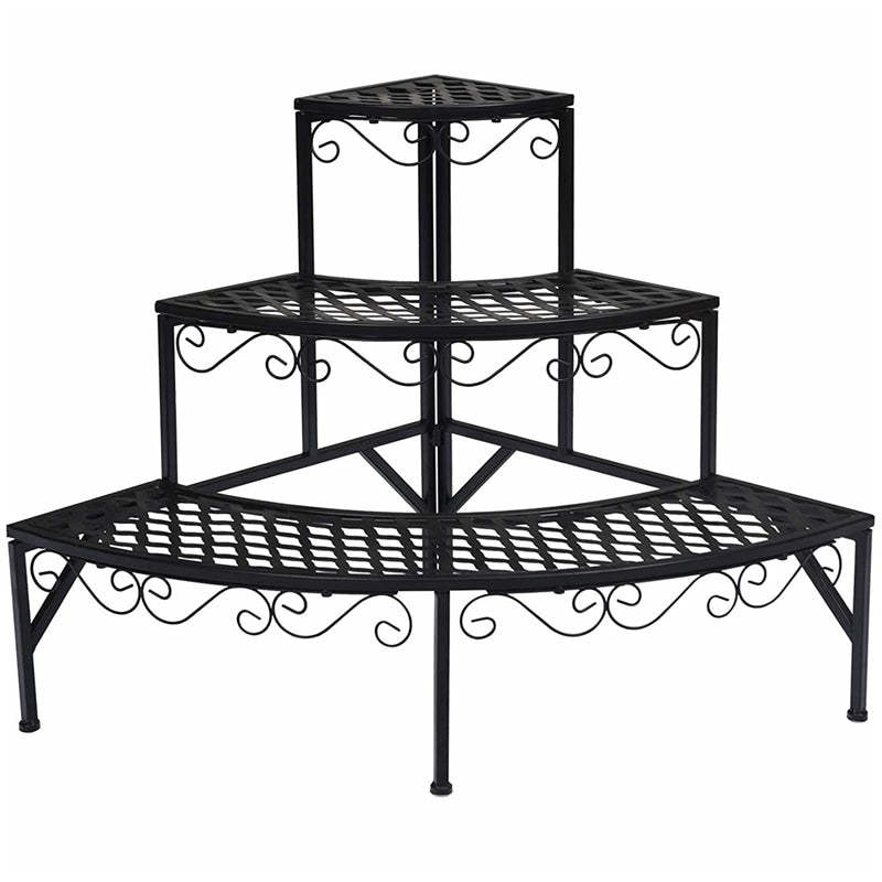 3 Tier Metal Corner Plant Stand Quarter Round Plant Display Holder Ladder Flower Potted Shelf Plant Display Rack for Indoor Outdoor Use