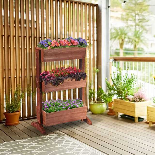 3-Tier Wooden Vertical Raised Garden Bed, Freestanding Tiltable Elevated Planter with 3 Drainage Boxes, Fir Wood Flower Rack for Vegetables & Herbs