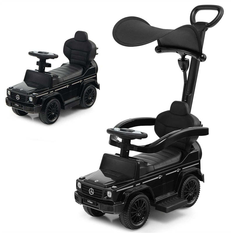 3-in-1 Push Car for Toddlers, Mercedes Benz G350 Stroller Sliding Car w/Canopy, Handle, Guardrail & Storage, Foot-to-Floor Ride-On Toy for Kids