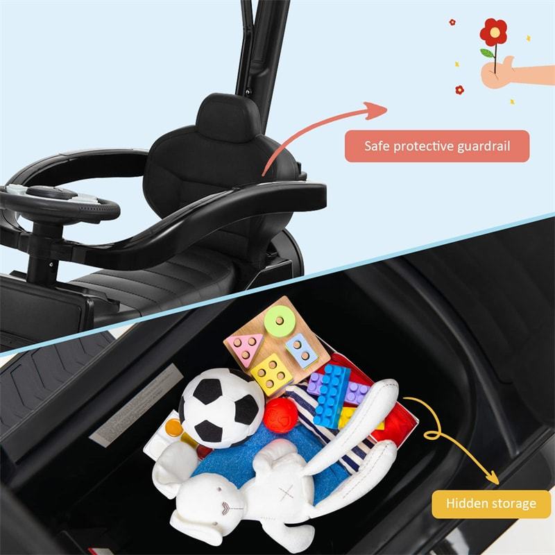 3-in-1 Push Car for Toddlers, Mercedes Benz G350 Stroller Sliding Car w/Canopy, Handle, Guardrail & Storage, Foot-to-Floor Ride-On Toy for Kids