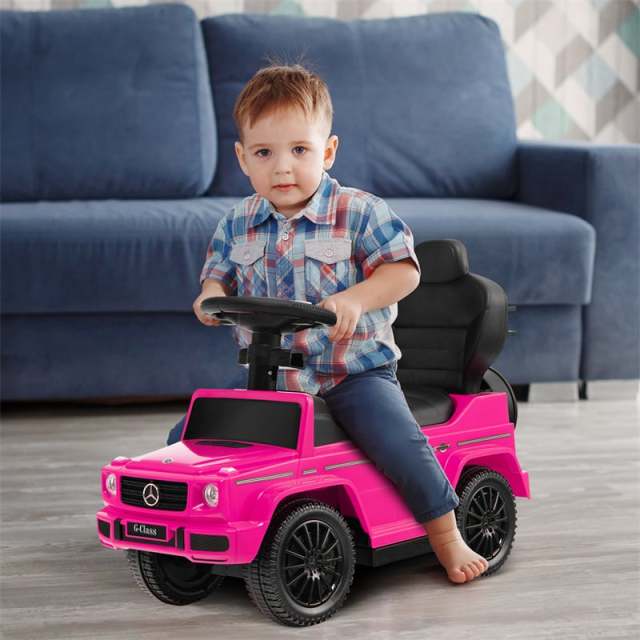 3-in-1 Push Car for Toddlers, Mercedes Benz G350 Stroller Sliding Car w/Canopy, Handle, Guardrail & Storage, Foot-to-Floor Ride-On Toy for Kids