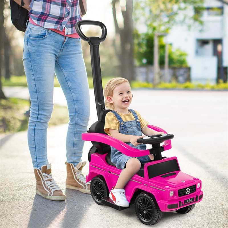 3-in-1 Push Car for Toddlers, Mercedes Benz G350 Stroller Sliding Car w/Canopy, Handle, Guardrail & Storage, Foot-to-Floor Ride-On Toy for Kids