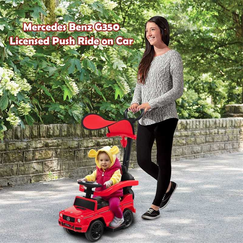 3-in-1 Push Car for Toddlers, Mercedes Benz G350 Stroller Sliding Car w/Canopy, Handle, Guardrail & Storage, Foot-to-Floor Ride-On Toy for Kids