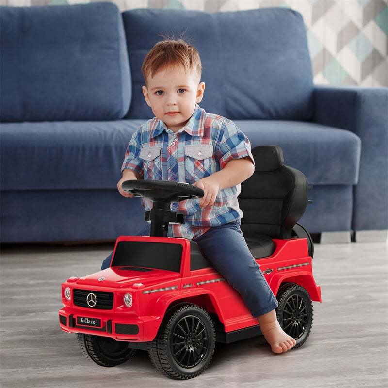 3-in-1 Push Car for Toddlers, Mercedes Benz G350 Stroller Sliding Car w/Canopy, Handle, Guardrail & Storage, Foot-to-Floor Ride-On Toy for Kids