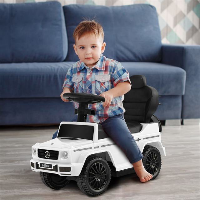 3-in-1 Push Car for Toddlers, Mercedes Benz G350 Stroller Sliding Car w/Canopy, Handle, Guardrail & Storage, Foot-to-Floor Ride-On Toy for Kids