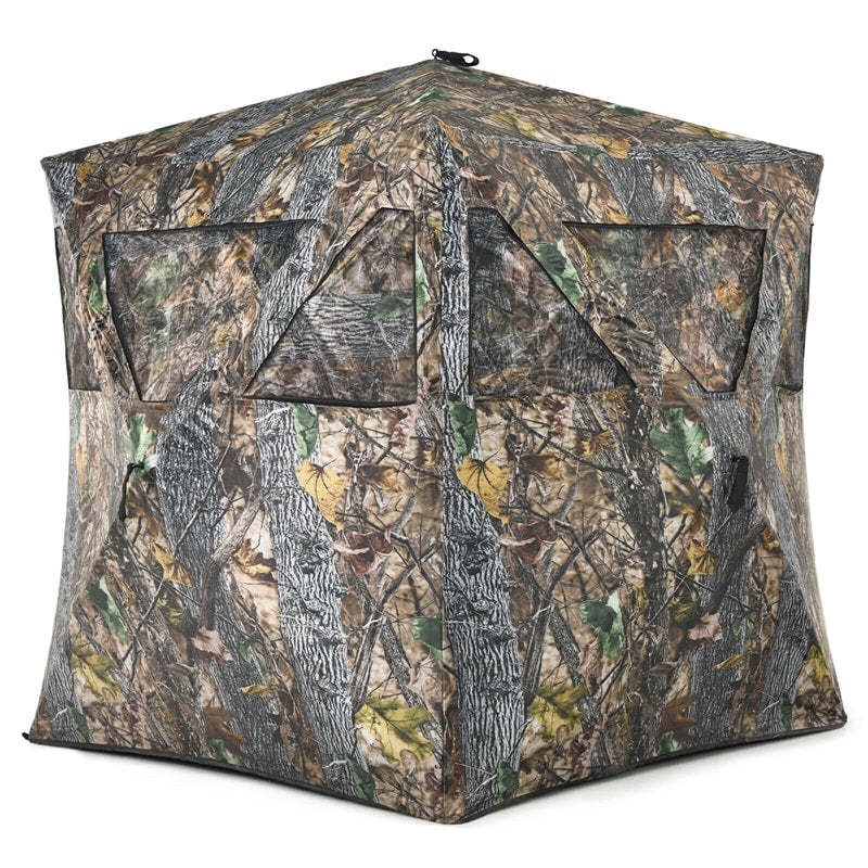 Portable Hunting Blind Pop-up Ground Blind 3-Person Camouflage Hunting Tent with Mesh Window & Carrying Bag