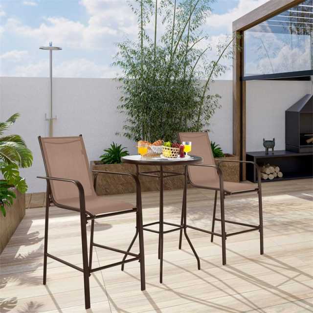 3-Piece Patio Bar Set, Outdoor Bar Height Bistro Set with 2 Chairs & Tempered Glass Top Table for Backyard, Garden, Lawn