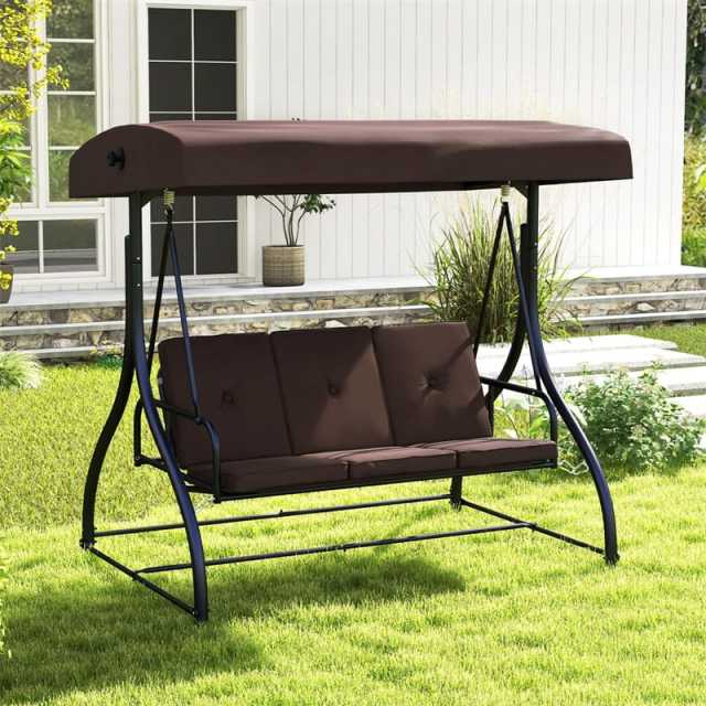 2-in-1 Convertible Patio Swing with Adjustable Canopy & Removable Cushions, Steel Frame 3-Person Outdoor Swing Bed for Deck/Backyard/Garden